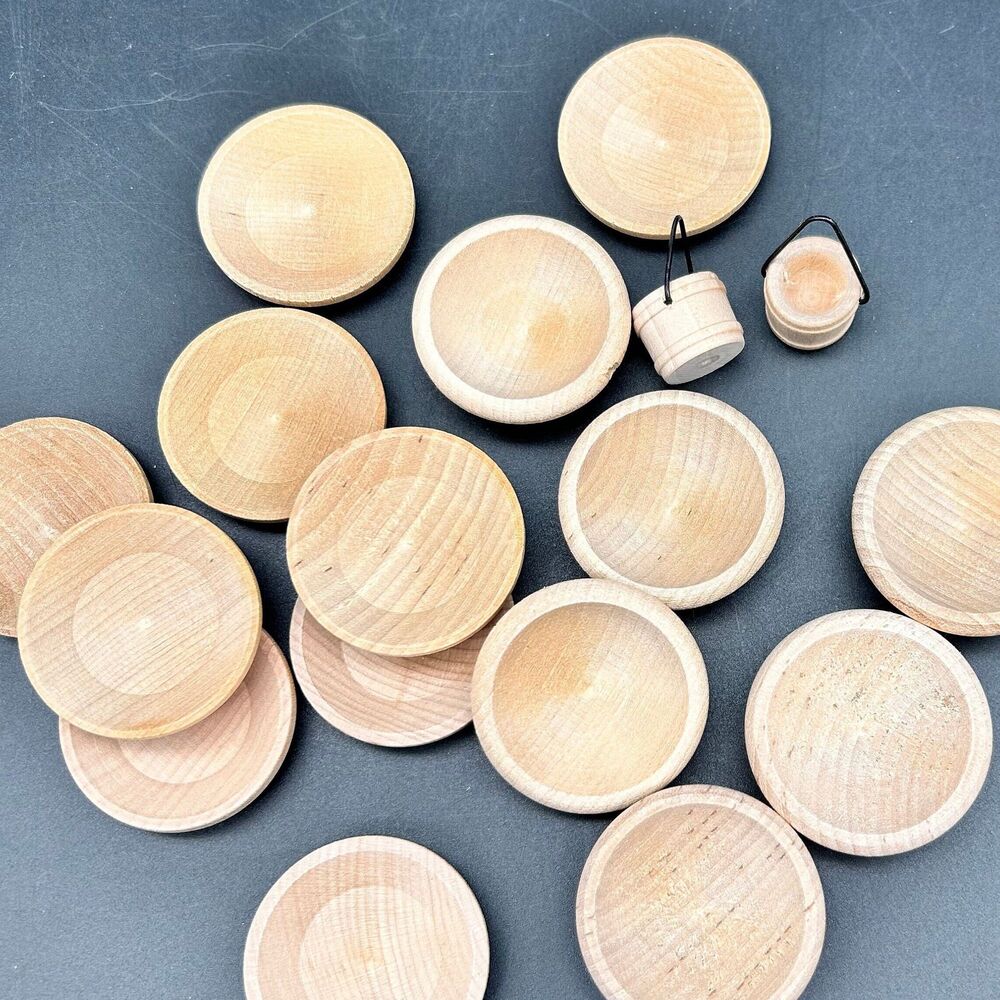 Woodcraft Miniature Plates Bowls Buckets 1.5” (smalls)
